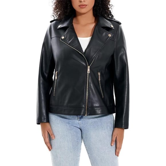 Women's Faux Leather Plus Size Motorcycle Biker Outwear Zip Up Coat Jacket - Picture 1 of 6